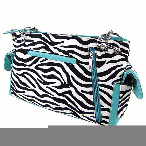 😀TURQUOISE ZEBRA STUDDED RHINESTONE CROSS HANDBAG - Picture 4 of 7